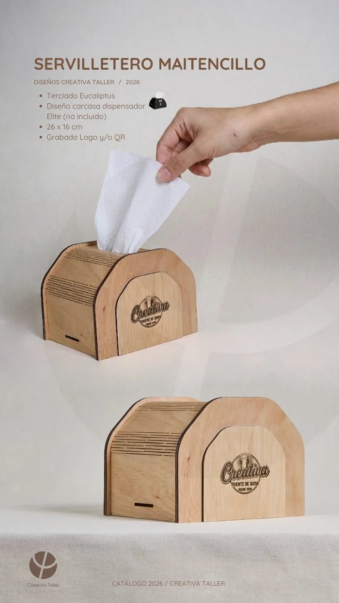 Servilletero dispensador de madera modelo Maitencillo para barra de restaurante